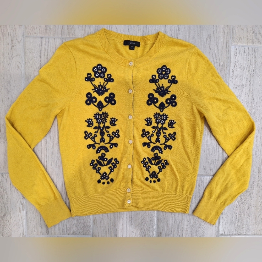 J. Crew Yellow and Blue Cardigan with Tailored Fit